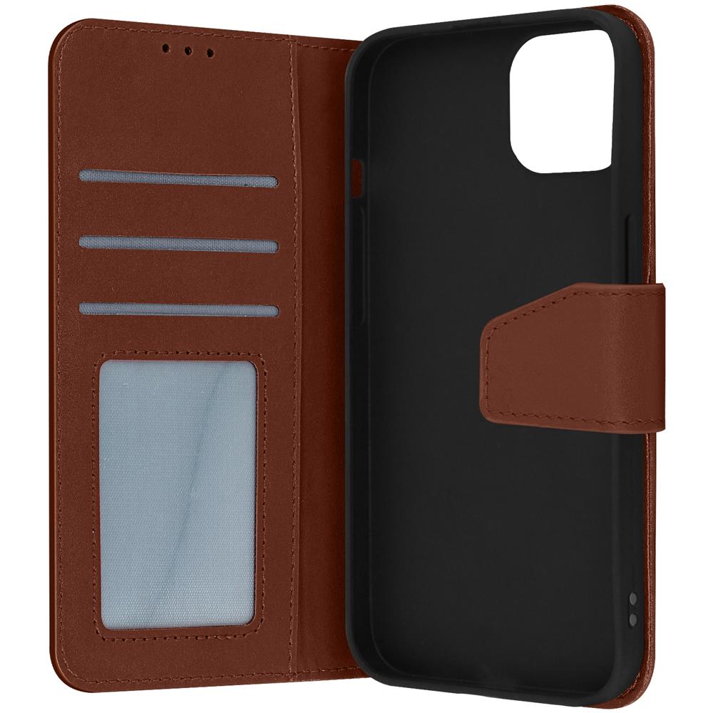 Custodia Vera Pelle Per Iphone 14 Pro Max Portacarte E Supporto Video Marrone - Foto 1