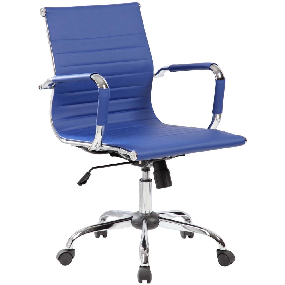 Sedia Con Ruote Attilia, Poltrona Direzionale Con Braccioli, Sedia Ergonomica Da Ufficio, Blu, 62x54h92/102 Cm - Foto 1