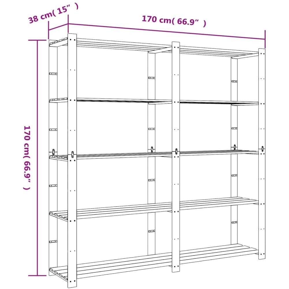Scaffale A 5 Livelli Nero 170x38x170 Cm In Legno Di Pino - Foto 2