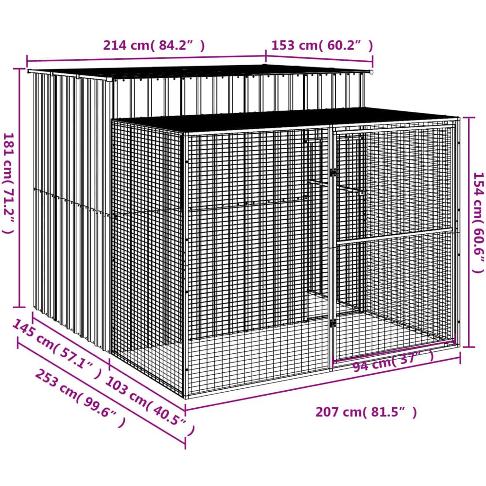 Casetta Cani con Corsa Antracite 214x253x181 cm Acciaio Zincato - Foto 7