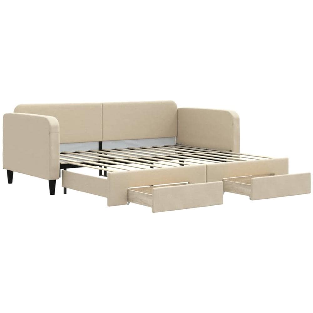Divano Letto Estraibile Con Cassetti Crema 90x200 Cm In Tessuto - Foto 1