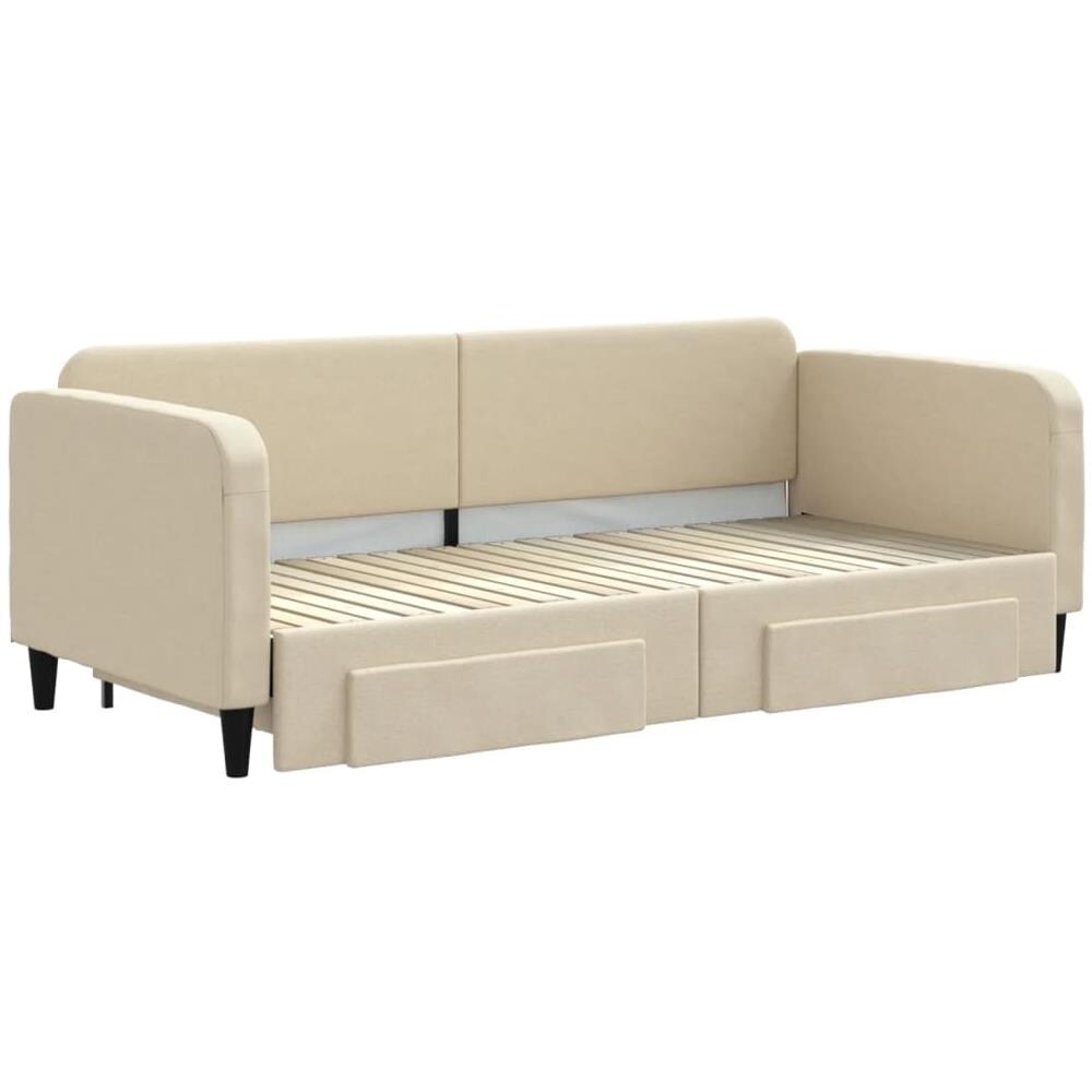 Divano Letto Estraibile Con Cassetti Crema 90x200 Cm In Tessuto - Foto 2