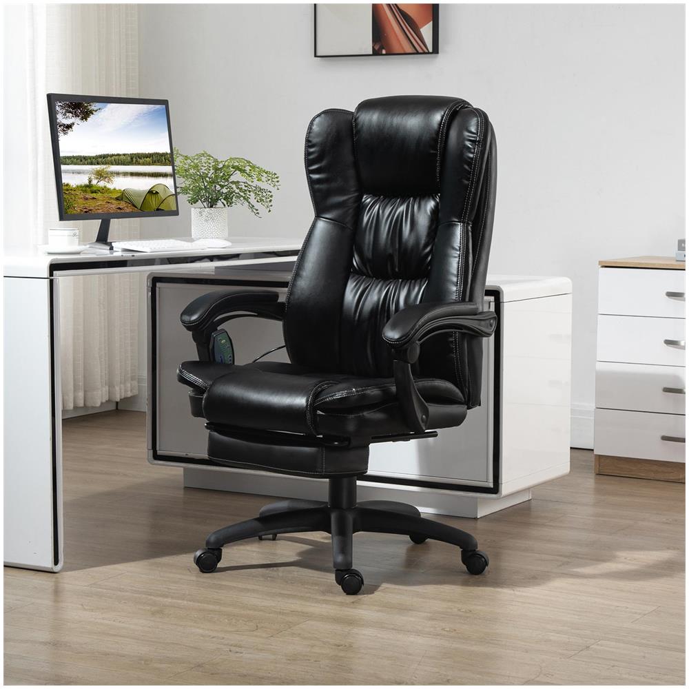 Sedia da Ufficio ad Altezza Regolabile con 6 Punti Massaggianti, in Finta Pelle, 68.5x68.5x113-121 cm, Nera - Foto 2