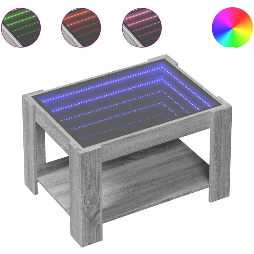 Tavolino Salotto con LED Grigio Sonoma 73x53x45 cm Multistrato - Foto 1