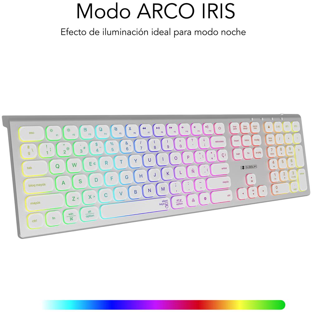 Tastiera Wireless SUBKB-3MIE300 (Layout Spagnolo) Colore Argento, Bianco - Foto 9