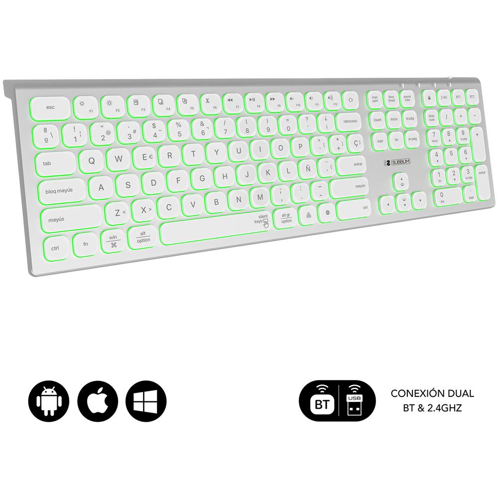 Tastiera Wireless SUBKB-3MIE300 (Layout Spagnolo) Colore Argento, Bianco - Foto 2