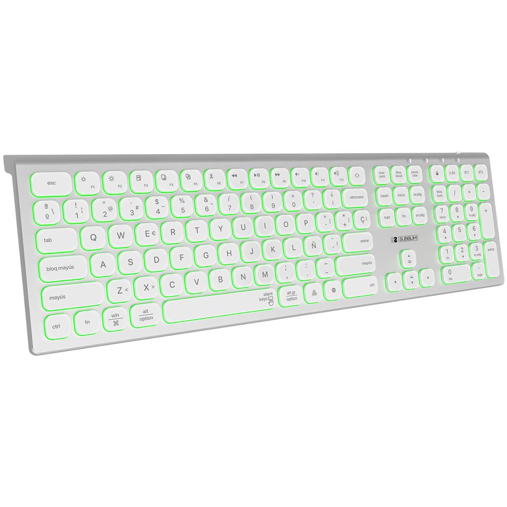 Tastiera Wireless SUBKB-3MIE300 (Layout Spagnolo) Colore Argento, Bianco - Foto 1