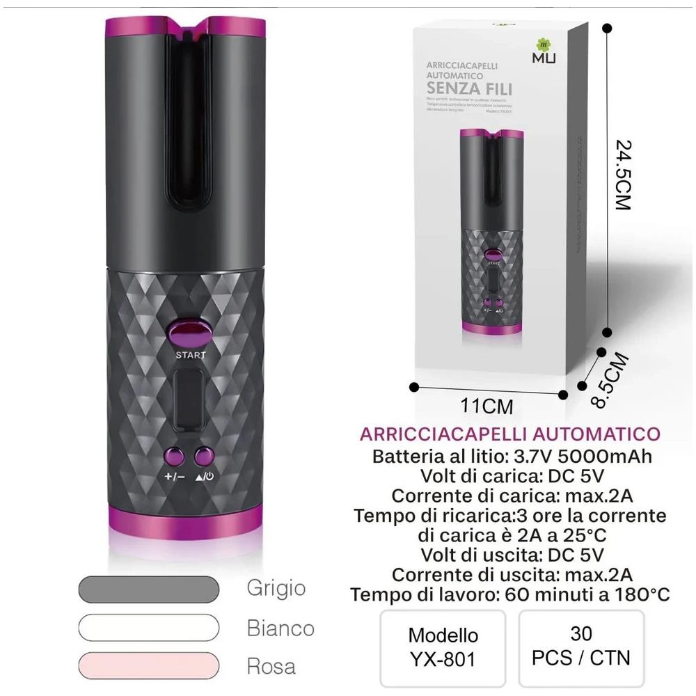 Ferro Per Capelli Ricci Arricciacapelli Automatico Senza Fili Usb – 180°c - Foto 2