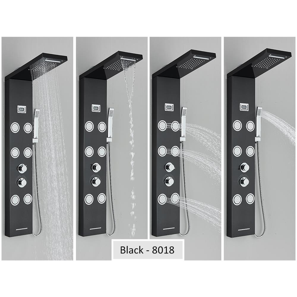 Pannello doccia Blackswan, modello M8018 nero con display digitale, bocca a cascata e funzioni SPA, dimensioni 114 cm - Foto 4