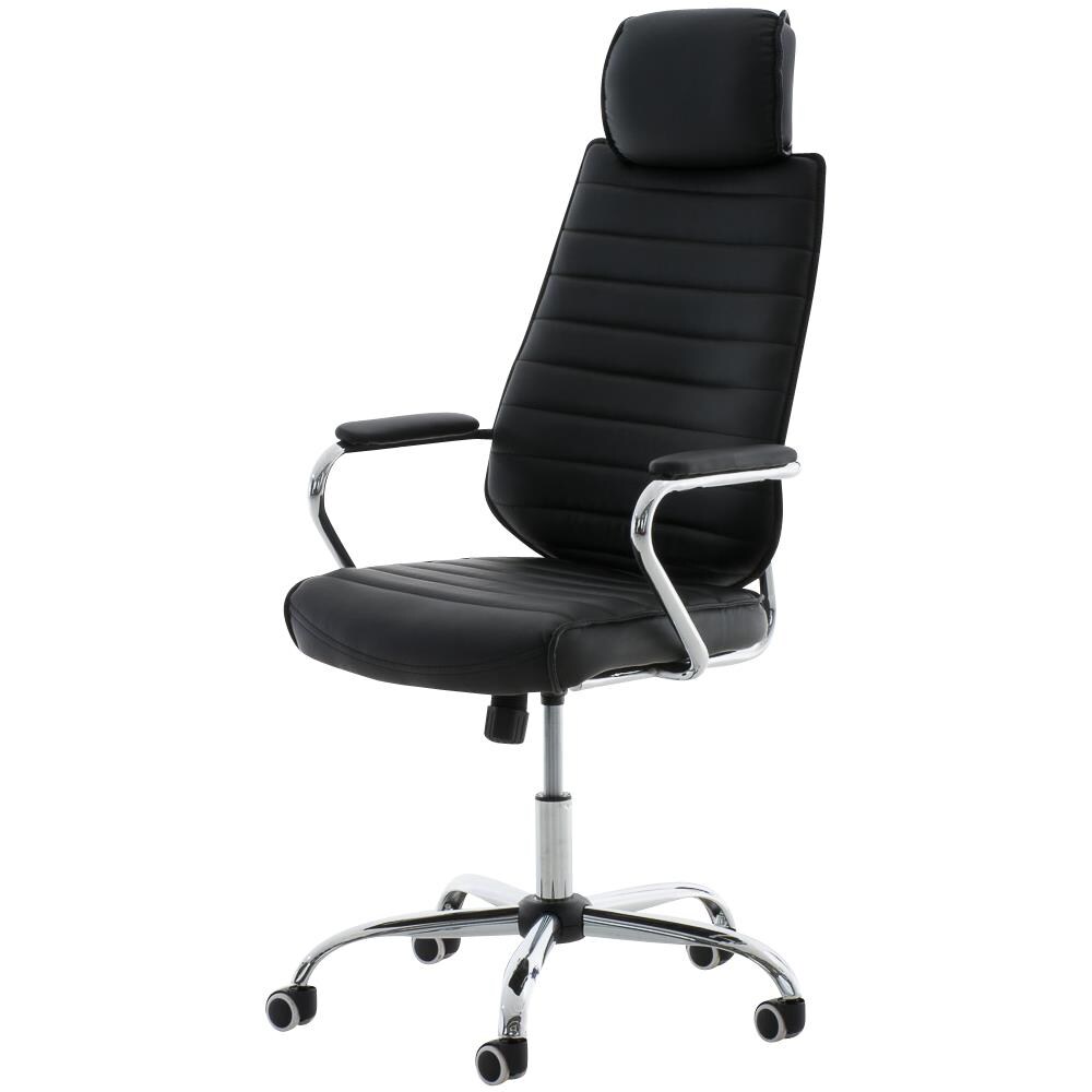 Poltrona da Ufficio Rako con Poggiatesta in Similpelle E Metallo I Poltrona Direzionale Regolabile 46-57CM I Sedia Imbottita con Braccioli E Ruote Nero - Foto 1