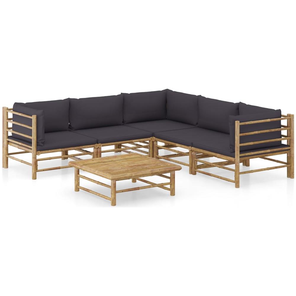 Set Divani Da Giardino 6 Pz Con Cuscini Grigio Scuro In Bamb? - Foto 1