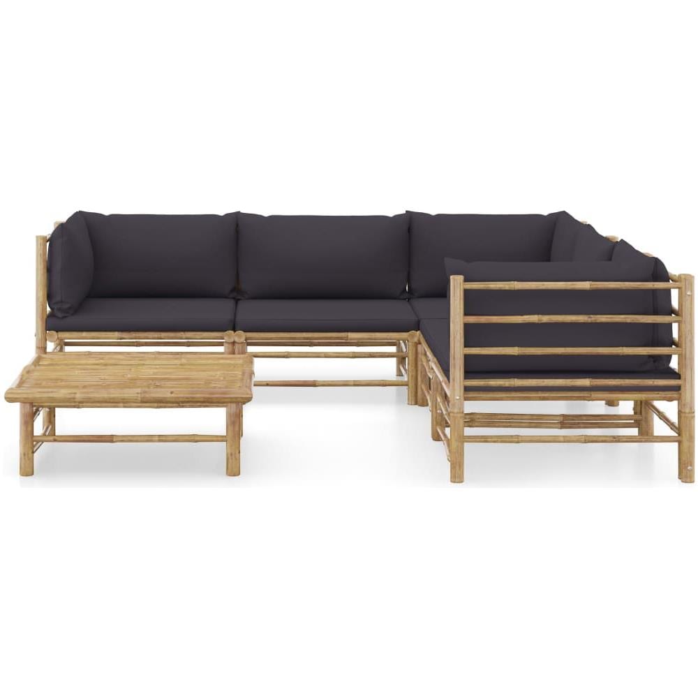 Set Divani Da Giardino 6 Pz Con Cuscini Grigio Scuro In Bamb? - Foto 2