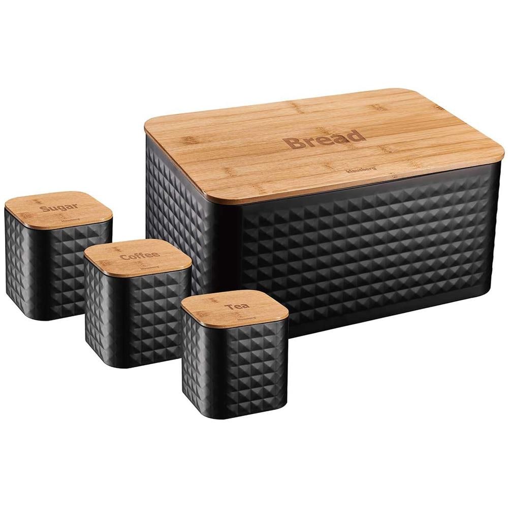 Kb-7482 Set Portapane In Acciaio Con Tagliere In Bambù - Foto 1