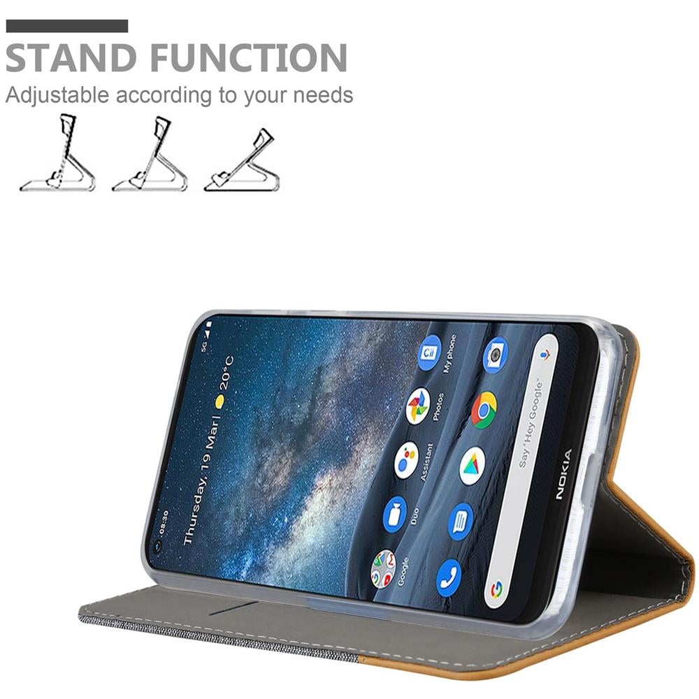 Custodia Compatibile Con Nokia 8.3 In Grigio Chiaro Marrone - Coperchio Protettiva Con Chiusura Magnetica, Funzione Stand E Tasca Per Le Carte - Foto 2