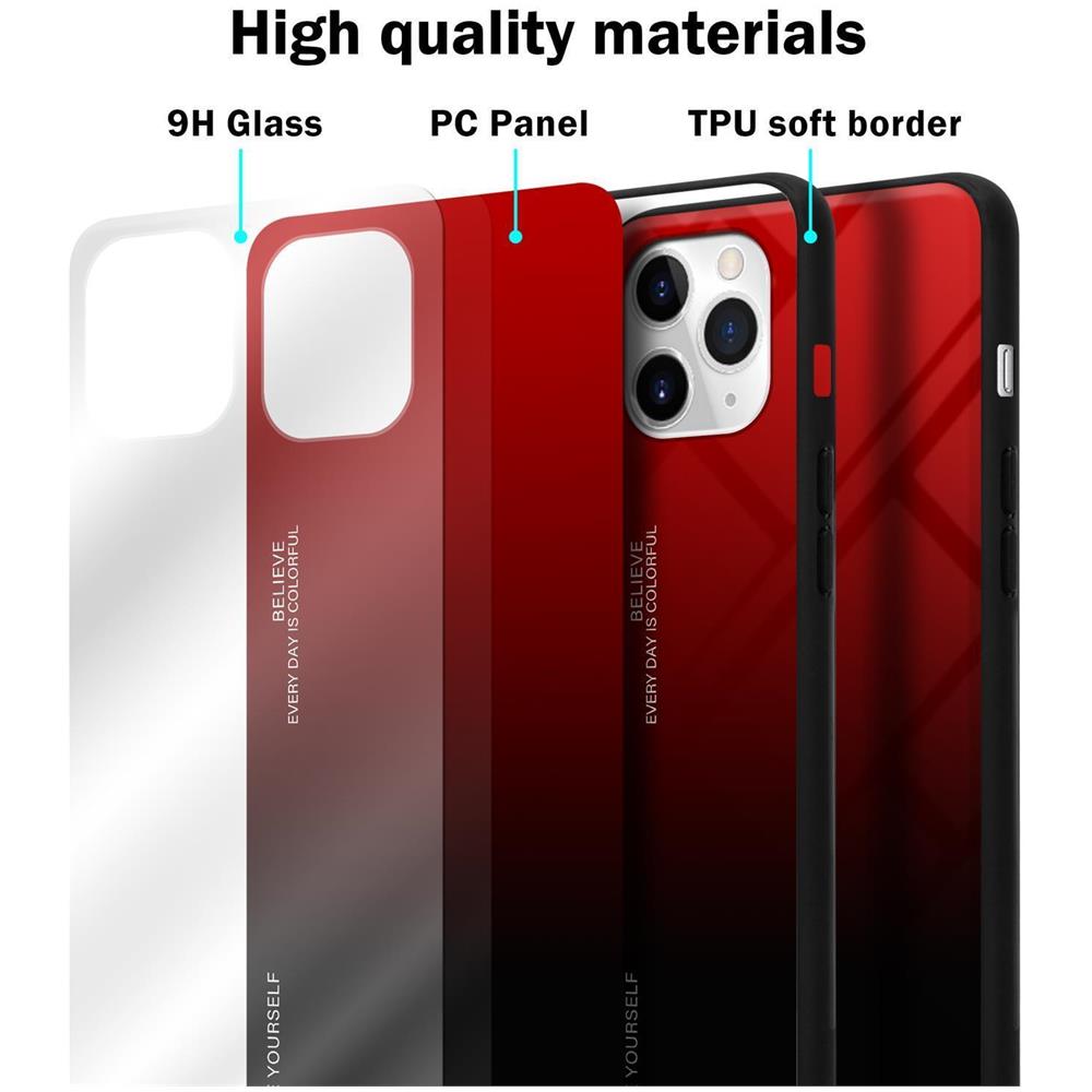 Custodia Compatibile Con Apple Iphone 11 Pro In Rosso - Nero - Coperchio Protettivo Bicolore In Vetro Temperato E Silicone Tpu - Foto 6