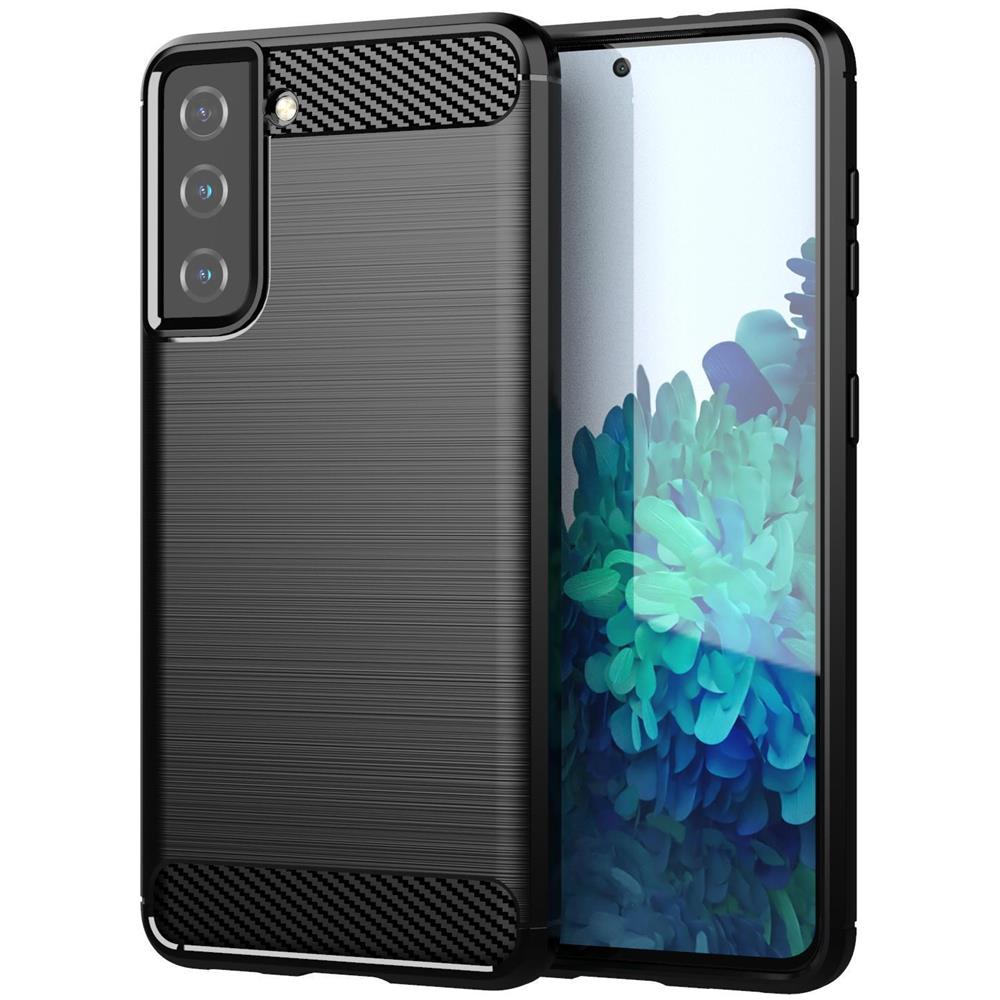 Custodia Compatibile Con Samsung Galaxy S21 Fe In Brushed Nero - Coperchio Protettivo In Silicone Tpu Flessibile In Look Acciaio Inossidabile-fibra Di Carbonio - Foto 1