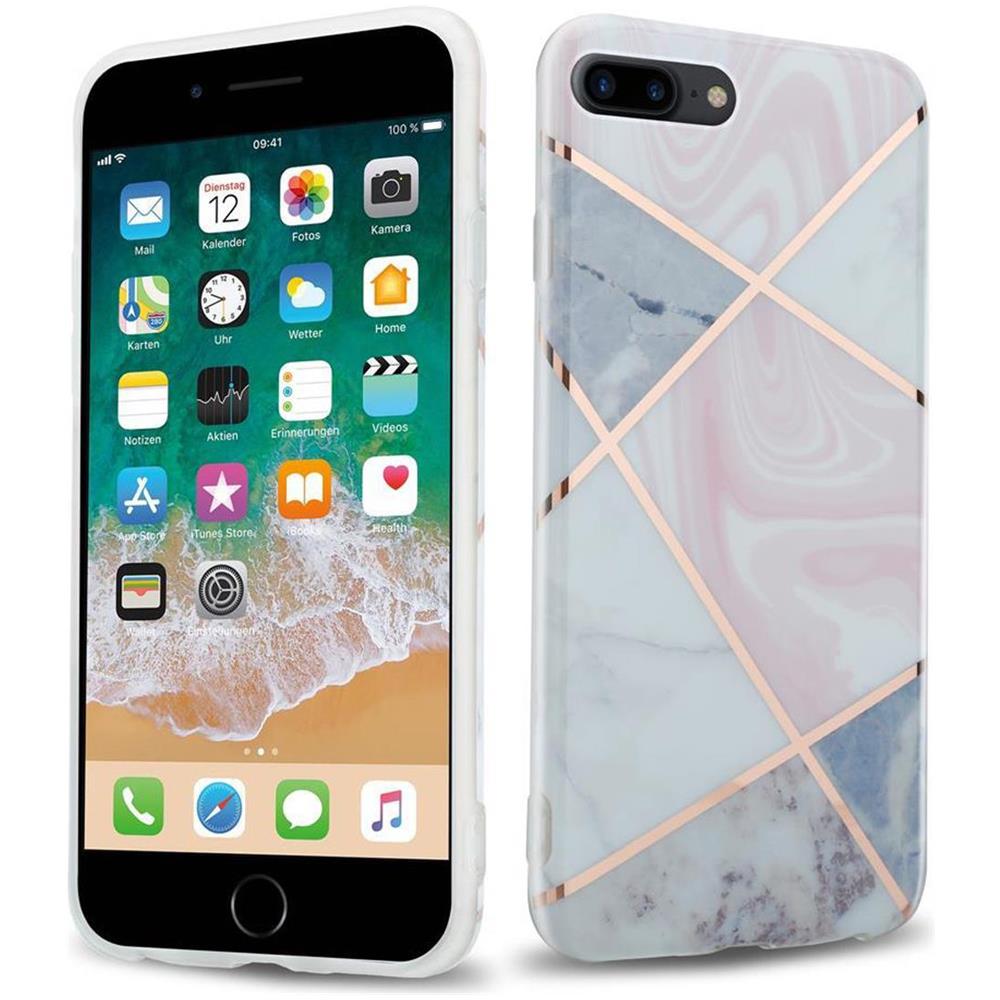 Custodia Compatibile Con Apple Iphone 8 Plus / 7 Plus / 7s Plus In Marmo Rosa Oro Bianco No. 9 - Coperchio Protettivo In Silicone Tpu Con Motivo A Mosaico - Foto 1