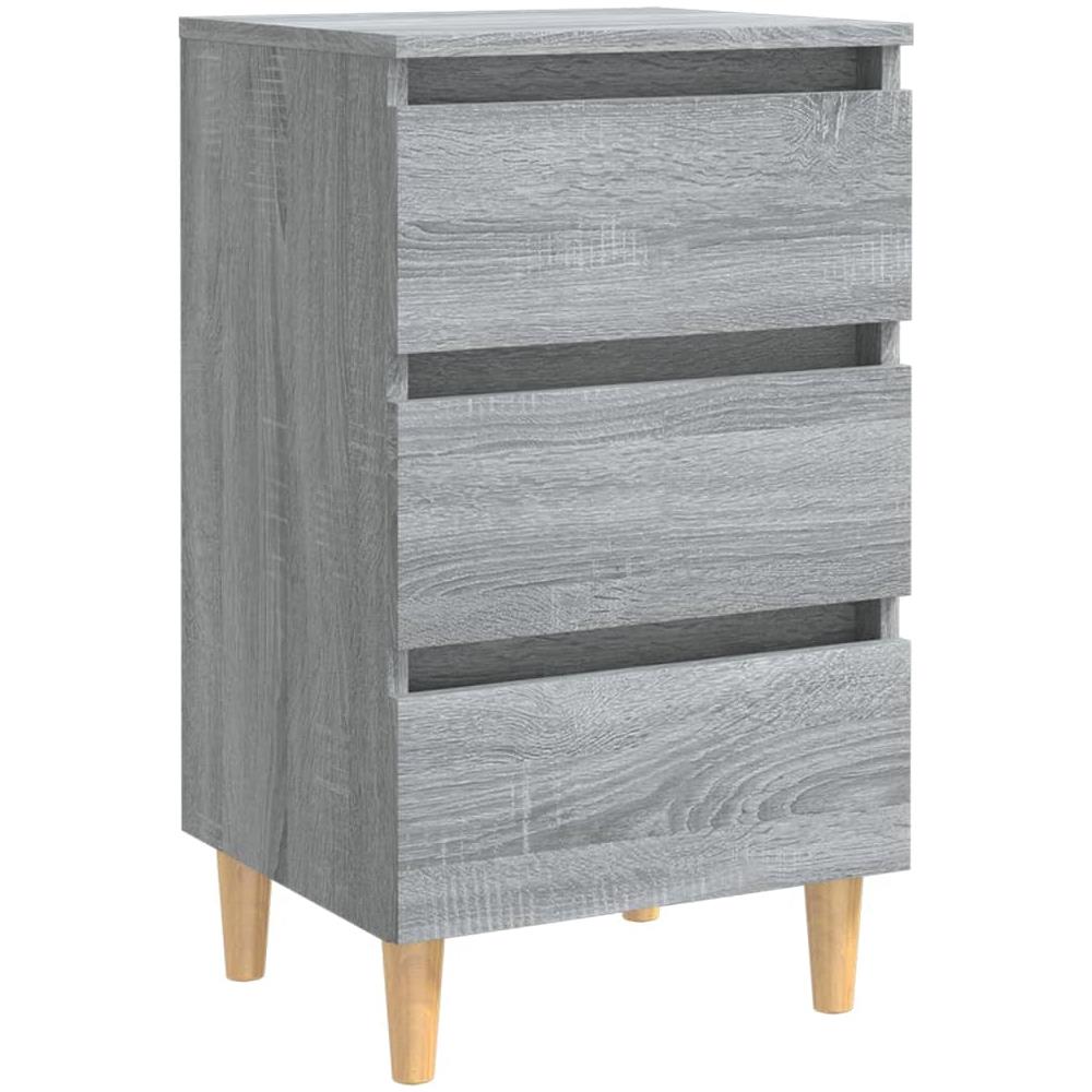 Comodino con Gambe in Legno Massello Grigio Sonoma 40x35x69 cm - Foto 2