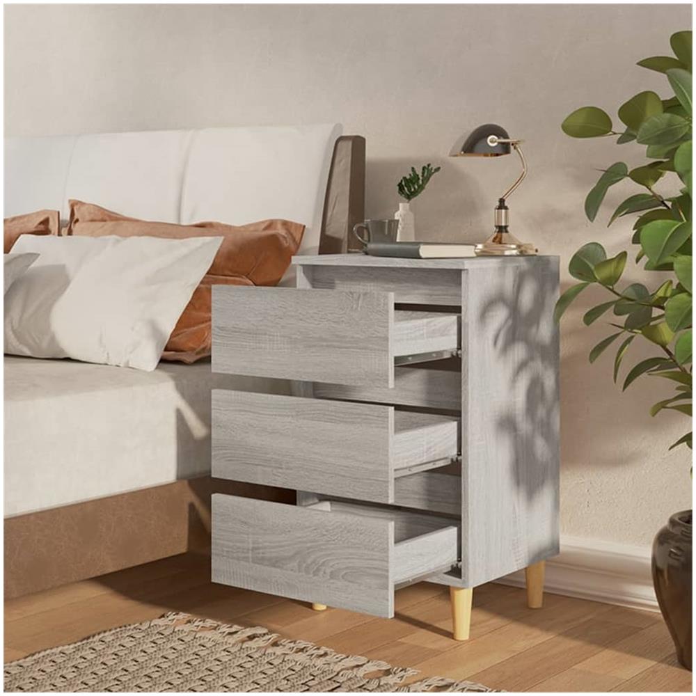 Comodino con Gambe in Legno Massello Grigio Sonoma 40x35x69 cm - Foto 3