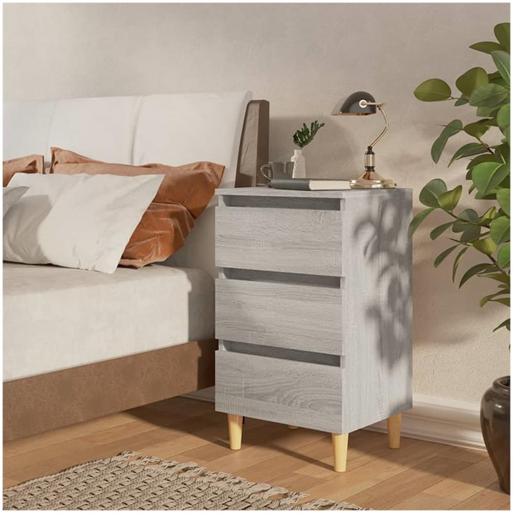 Comodino con Gambe in Legno Massello Grigio Sonoma 40x35x69 cm - Foto 1