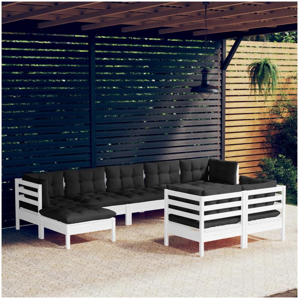 Set Divani Da Giardino 9 Pz Con Cuscini Bianchi Legno Di Pino - Foto 1