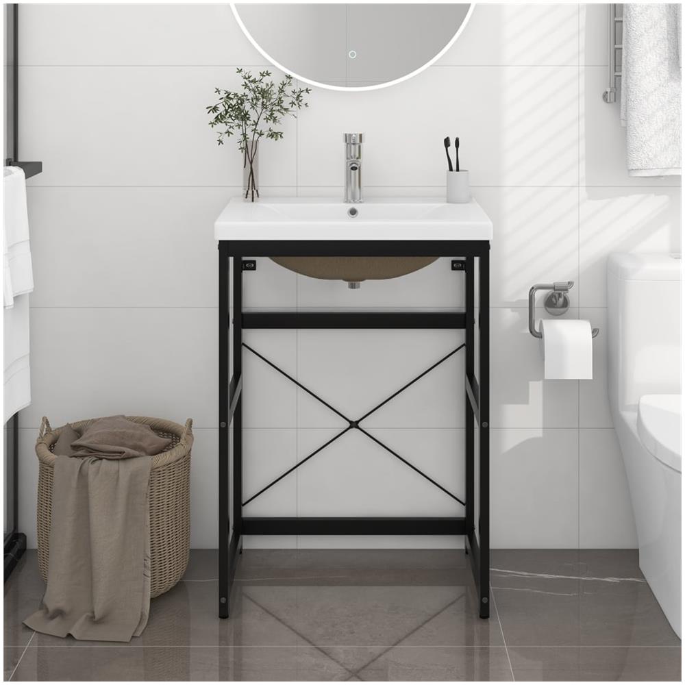Telaio Per Lavabo Da Bagno Con Lavabo Integrato Nero In Ferro - Foto 1