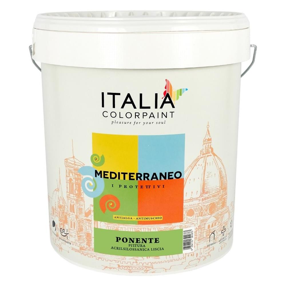 Mediterraneo Ponente Idropittura Acrilsilossanica Liscia Protettivo Antialga *** Tinta : Bianco, Contenuto : Litri 14 - Foto 1