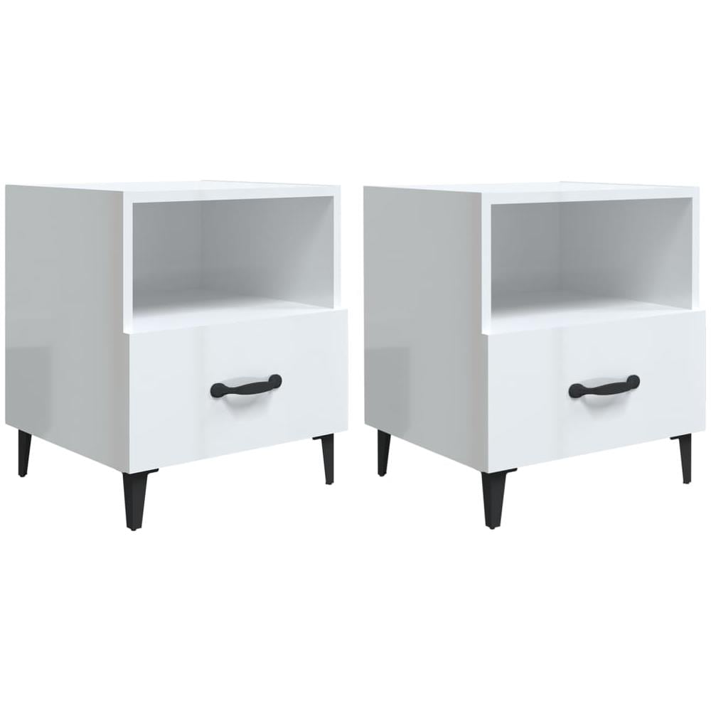 Comodini 2 Pz Bianco Lucido In Legno Multistrato - Foto 1