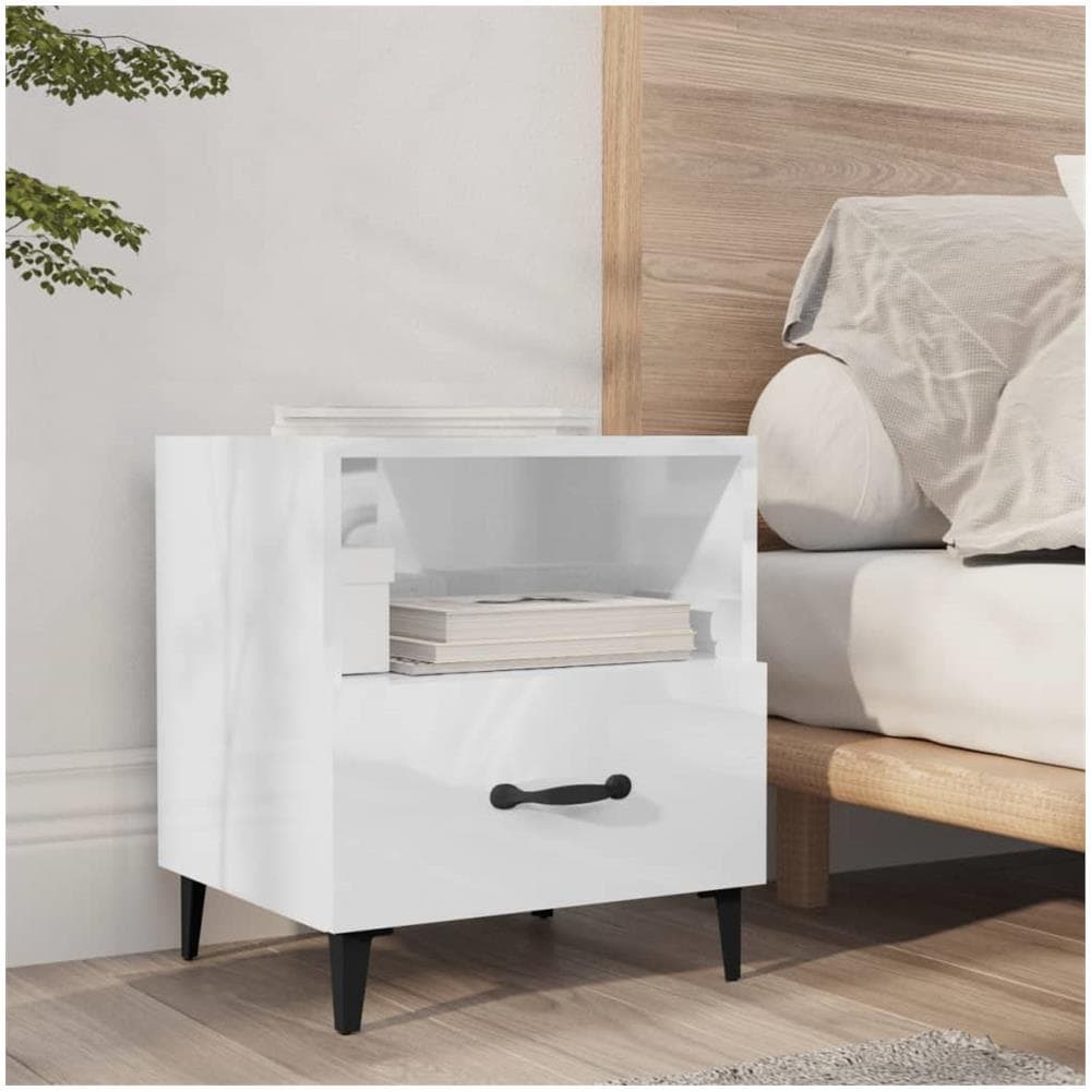 Comodini 2 Pz Bianco Lucido In Legno Multistrato - Foto 7