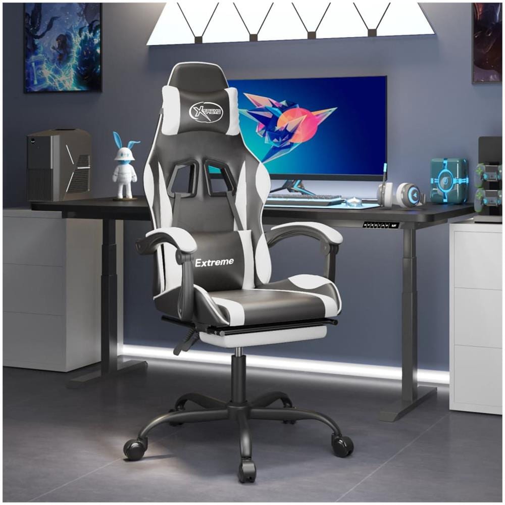 Sedia Da Gaming Con Poggiapiedi Nero E Bianco In Similpelle - Foto 1