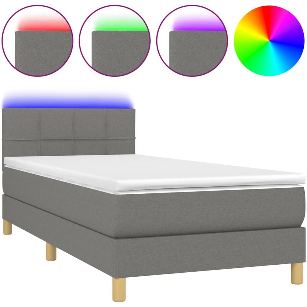 Letto A Molle Materasso E Led Grigio Scuro 100x200cm In Tessuto - Foto 2