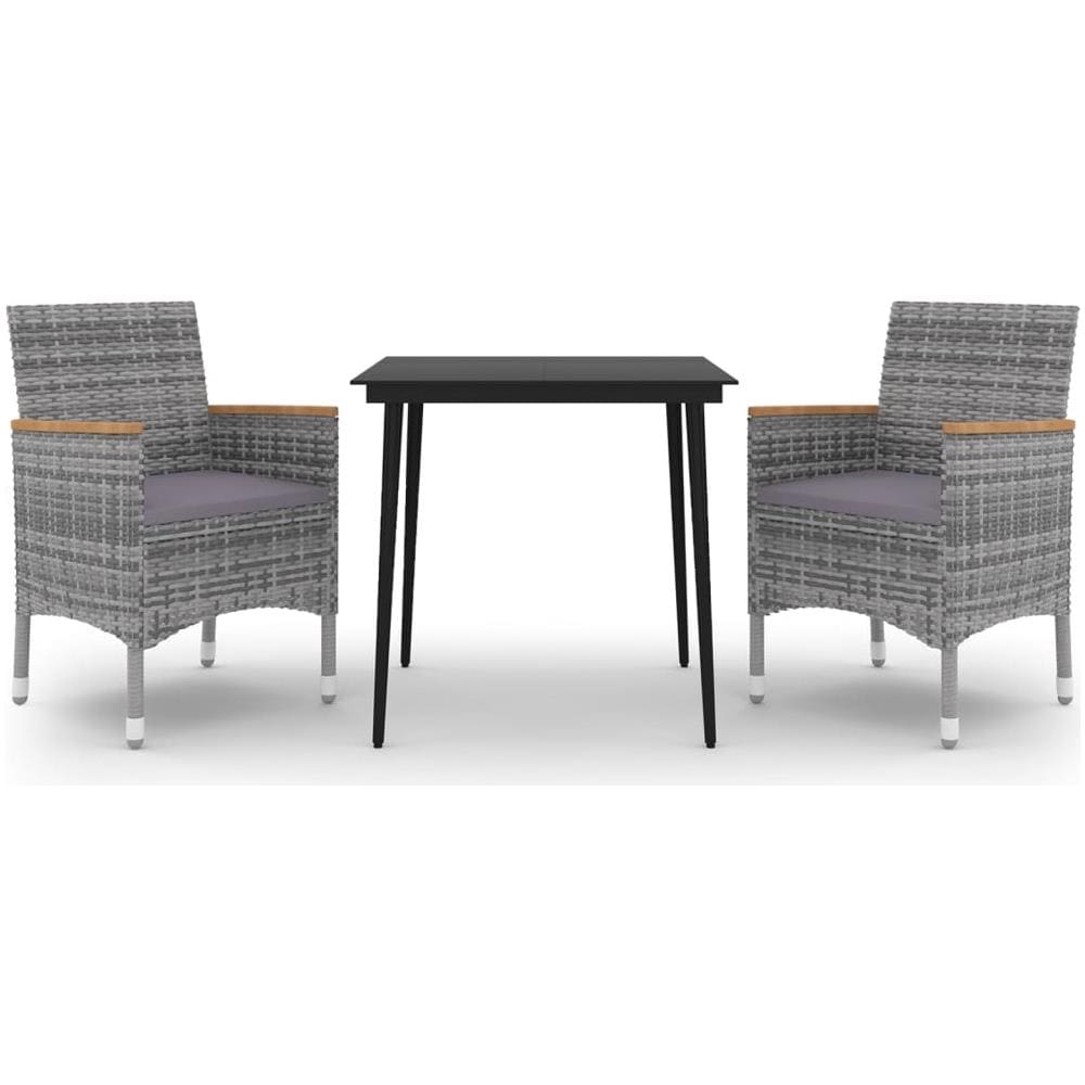 Set Da Pranzo Per Giardino 3 Pz Con Cuscini Polyrattan E Vetro - Foto 2