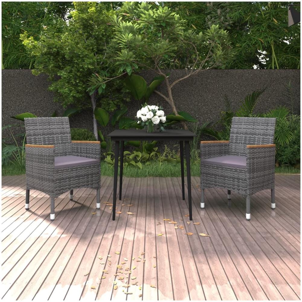 Set Da Pranzo Per Giardino 3 Pz Con Cuscini Polyrattan E Vetro - Foto 1