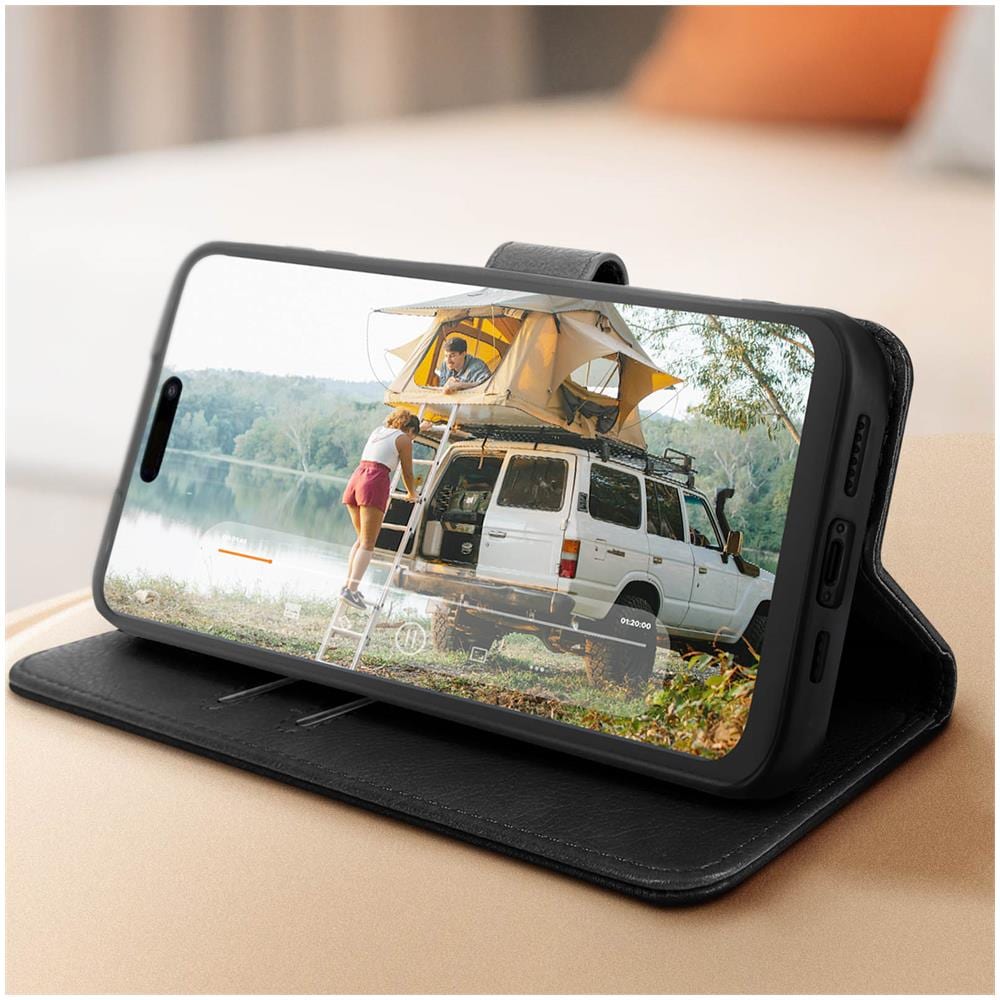 Custodia Per Iphone 15 Copertina Portacarte Funzione Supporto Nera - Foto 10