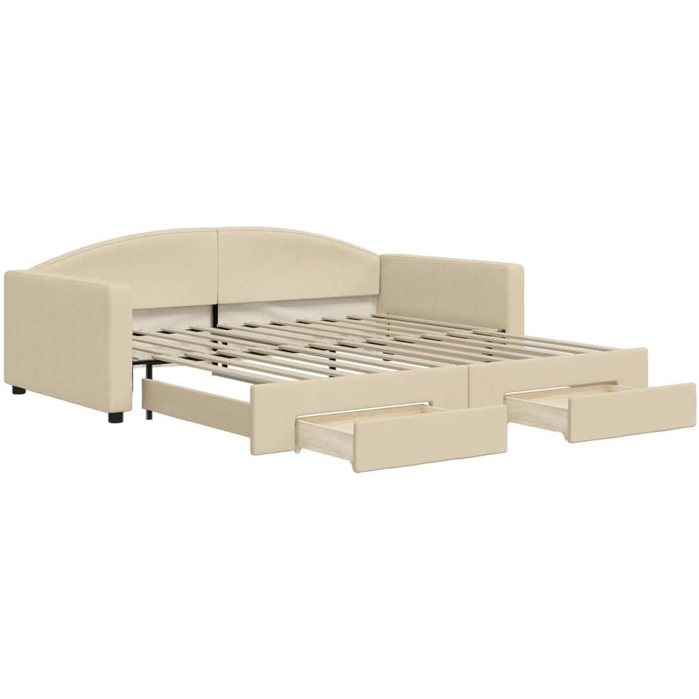 Divano Letto Estraibile Con Cassetti Crema 100x200cm In Tessuto - Foto 1