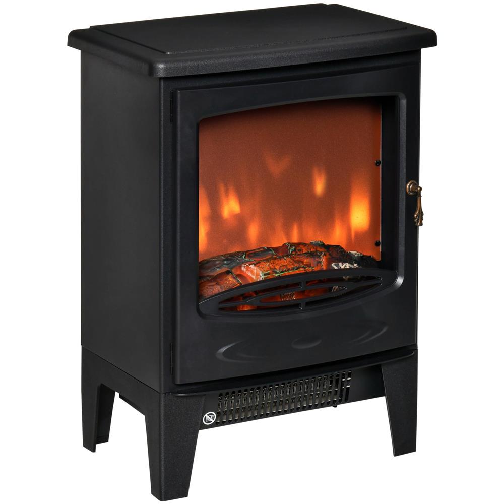 Camino Elettrico da Terra con Effetto Fiamma, Temperatura Regolabile 900W-1800W, Copertura 15-20m?, 39x26x54.8cm, Nero - Foto 1