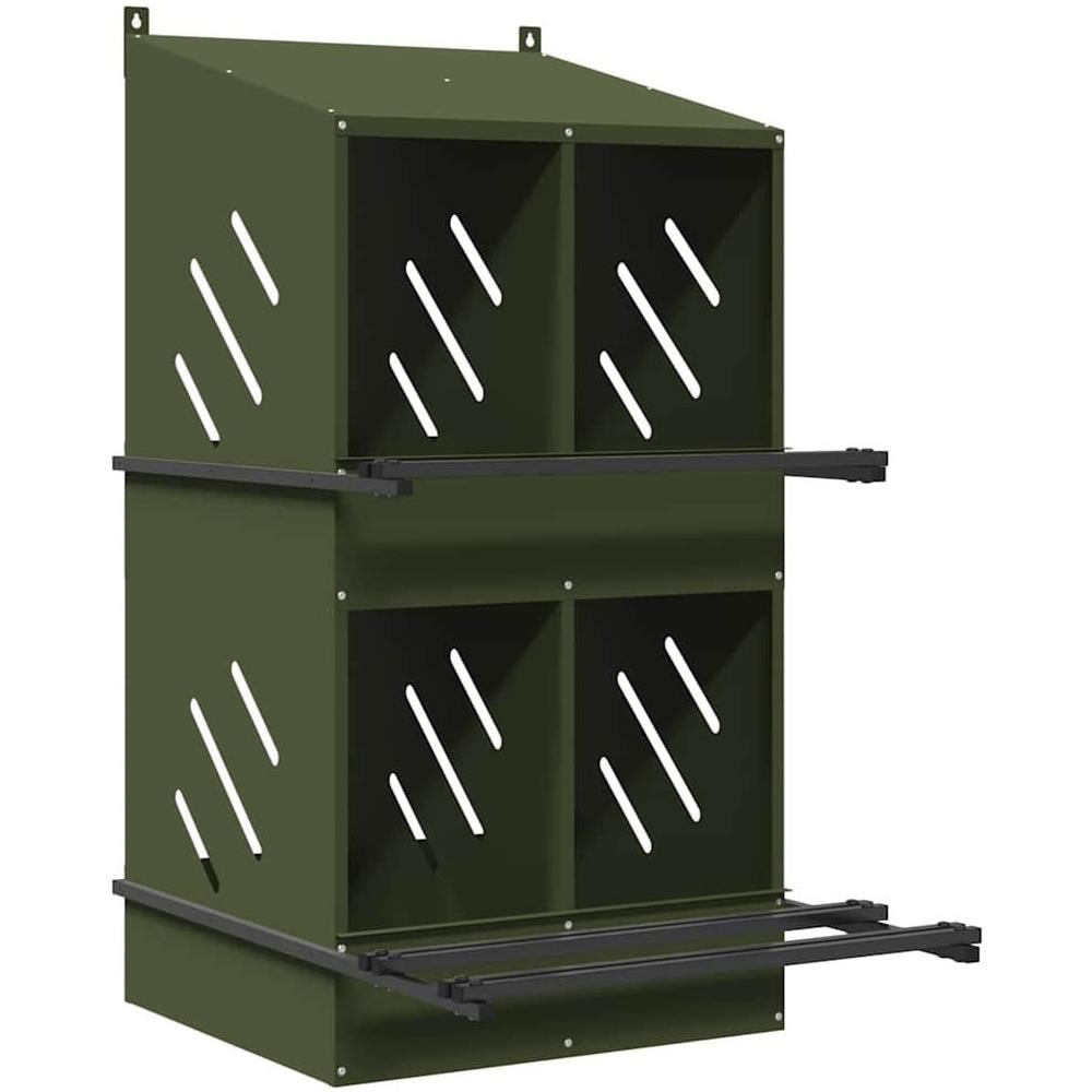 Nido per Polli con 4 Scomparti in Metallo Verde Oliva - Foto 1