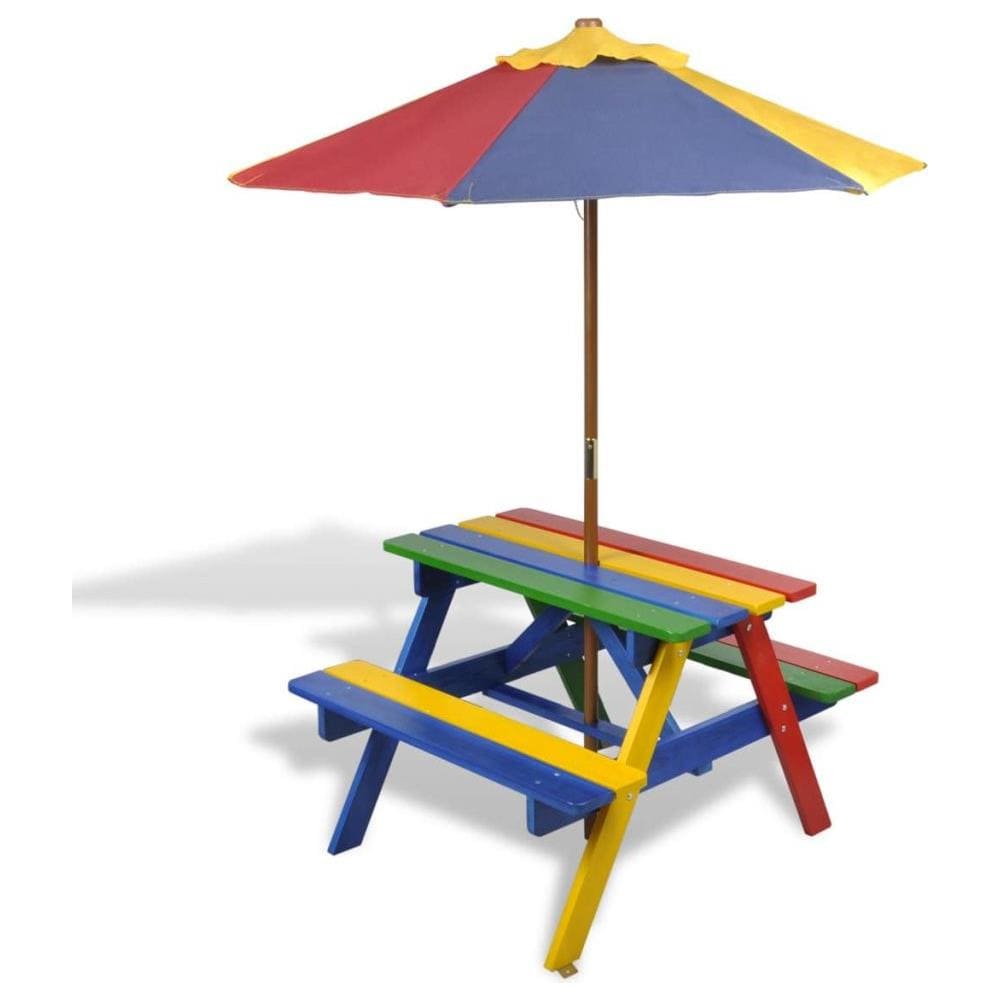 Set Tavolo & Panchina Da Picnic Per Bambini Con Parasole 4 Colori - Foto 1