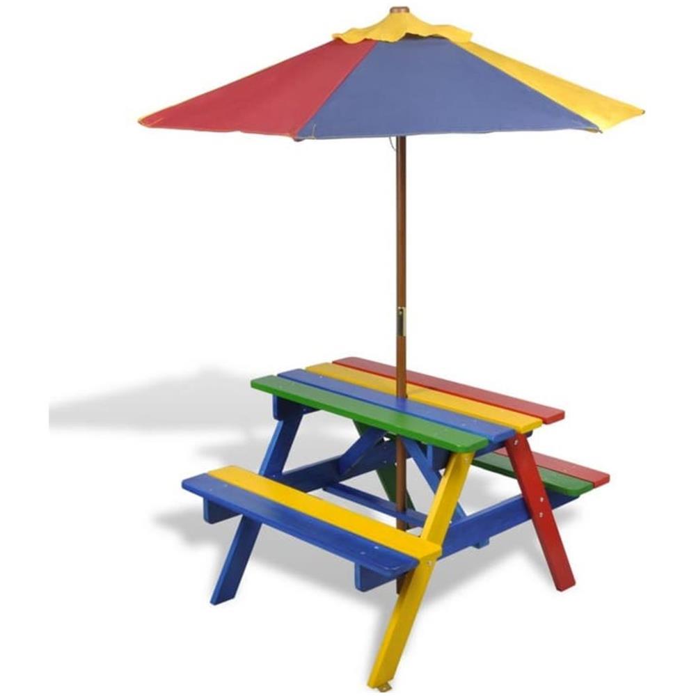 Set Tavolo & Panchina Da Picnic Per Bambini Con Parasole 4 Colori - Foto 2