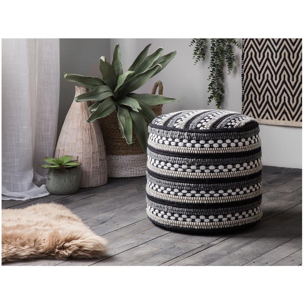 Pouf In Tessuto Bianco / nero 41 X 41 Cm Guntur - Foto 1
