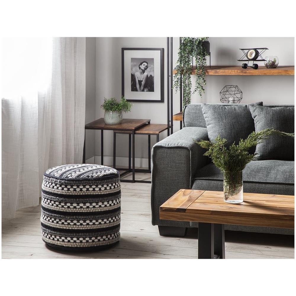 Pouf In Tessuto Bianco / nero 41 X 41 Cm Guntur - Foto 2