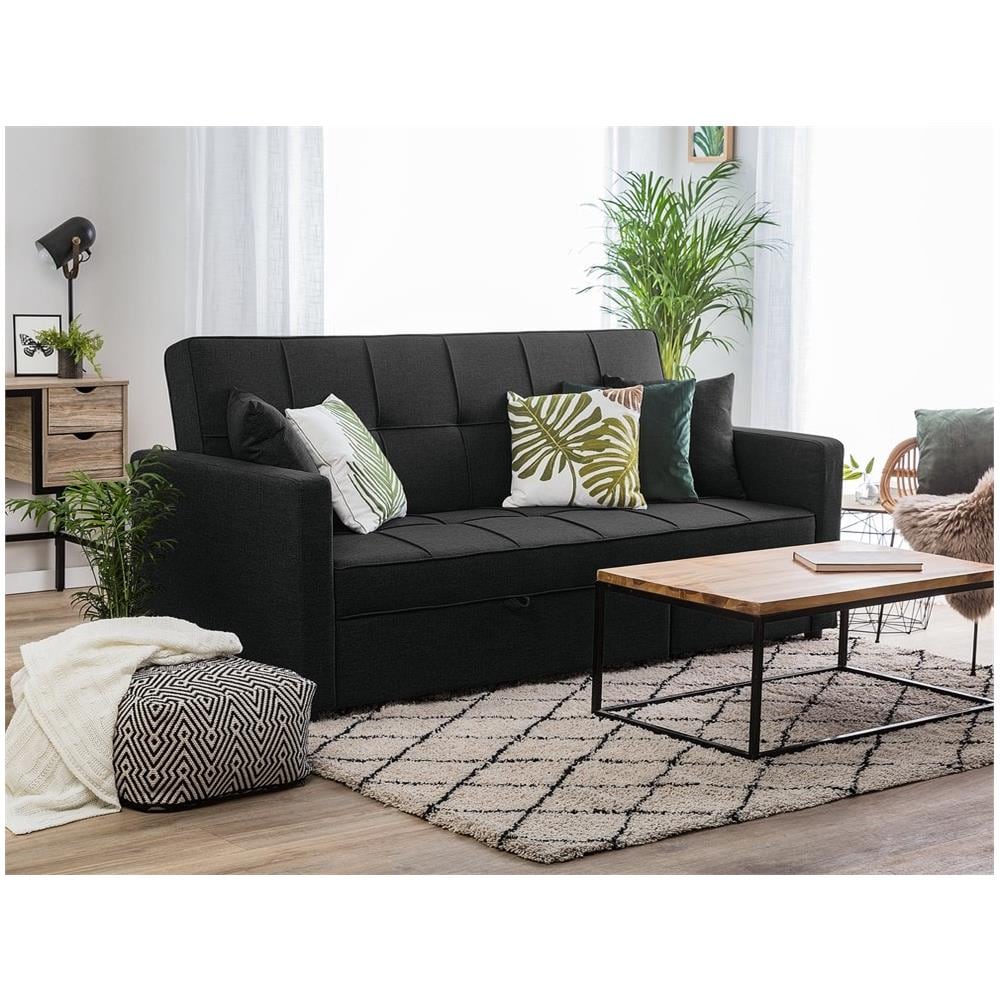 Divano Letto 3 Posti In Tessuto Nero Glomma - Foto 2