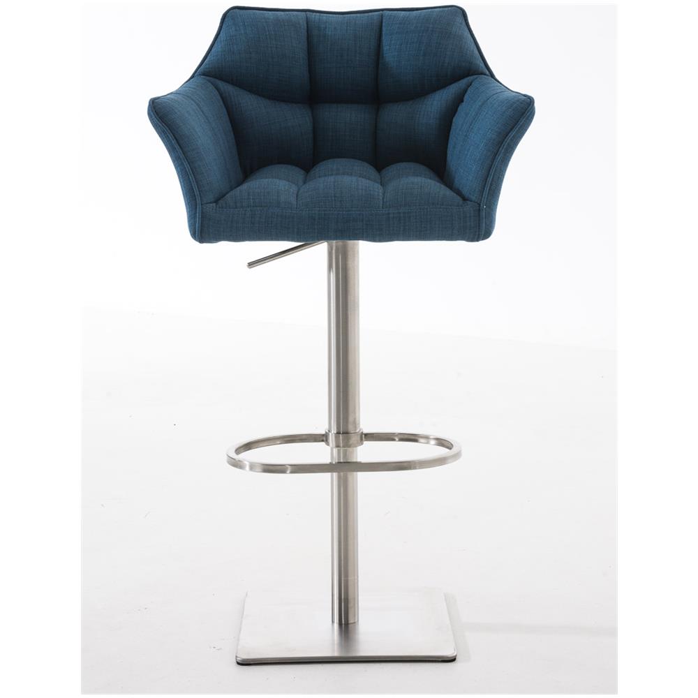 Sgabello Alto Bar Damaso I Sgabello Design Cucina Trapuntato in Tessuto con Braccioli E Schienale Imbottiti l Sedia Sgabello Bar Pub con Poggiapiedi Blu Acciaio Inox - Foto 2