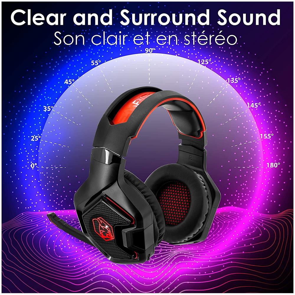 Warcry P-hw1 Cuffie Gamer Senza Fili Con Microfono - Wireless 2,4 Ghz - Suono Surround Stereo - Microfono Omnidirezionale Con Cancellazione Del Rumore - Memory Foam - Led Rosso - Jack Da 3,5 Mm - Compatibile Con Pc / mac / xbox / ps4 / nintendo Switch - Foto 2