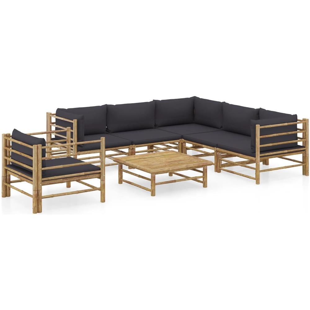Set Divani Da Giardino 7 Pz Con Cuscini Grigio Scuro In Bamb? - Foto 1