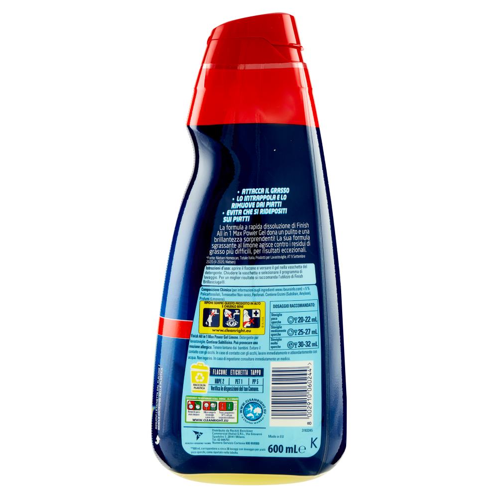 Detersivo Piatti All In 1 Max Power Gel X3 Al Limone 30 Azione Sgrassante Lavaggi 600 Ml - Foto 2