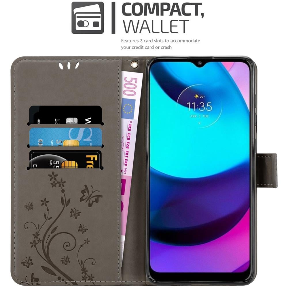 Cadorabo Custodia Compatibile Con Motorola Moto E20 / E30 / E40 In Grigio Fiore - Coperchio Protettivo In Design Floreale Con Chiusura Magnetica, Funzione Stand E Slot Per Carte - Foto 2