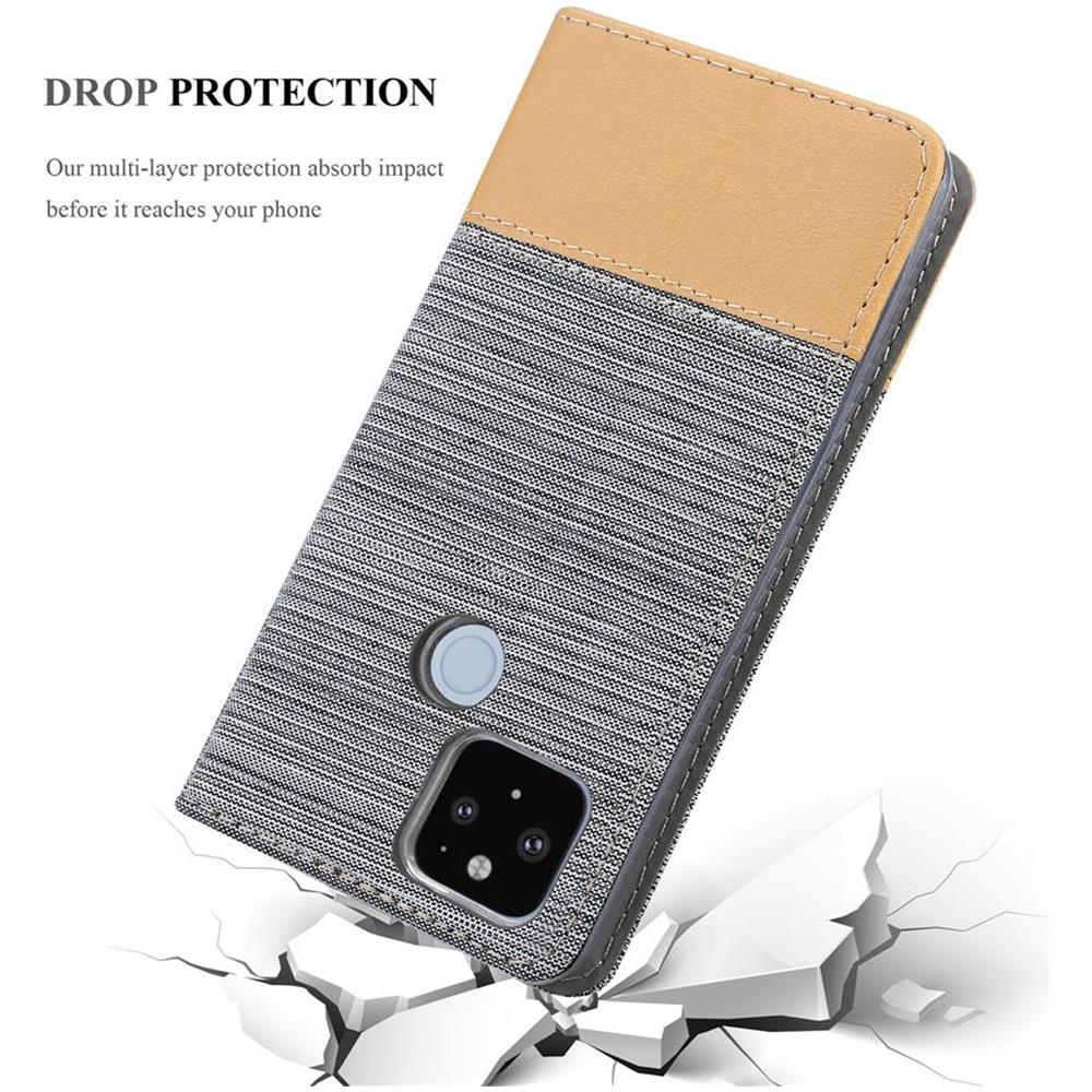 Custodia Compatibile Con Google Pixel 5 Xl In Grigio Chiaro Marrone - Coperchio Protettiva Con Chiusura Magnetica, Funzione Stand E Tasca Per Le Carte - Foto 8