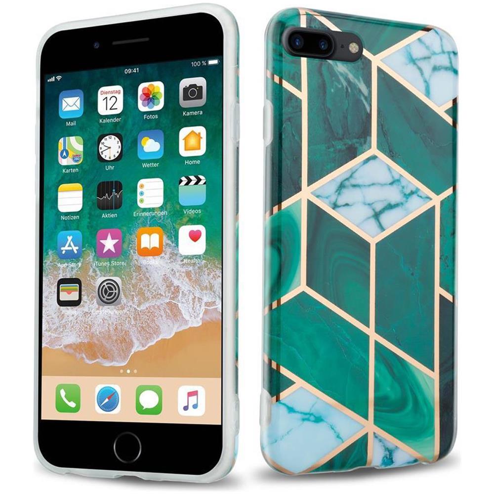 Custodia Compatibile Con Apple Iphone 8 Plus / 7 Plus / 7s Plus In Marmo Oro Bianco Verde Scuro No. 6 - Coperchio Protettivo In Silicone Tpu Con Motivo A Mosaico - Foto 1