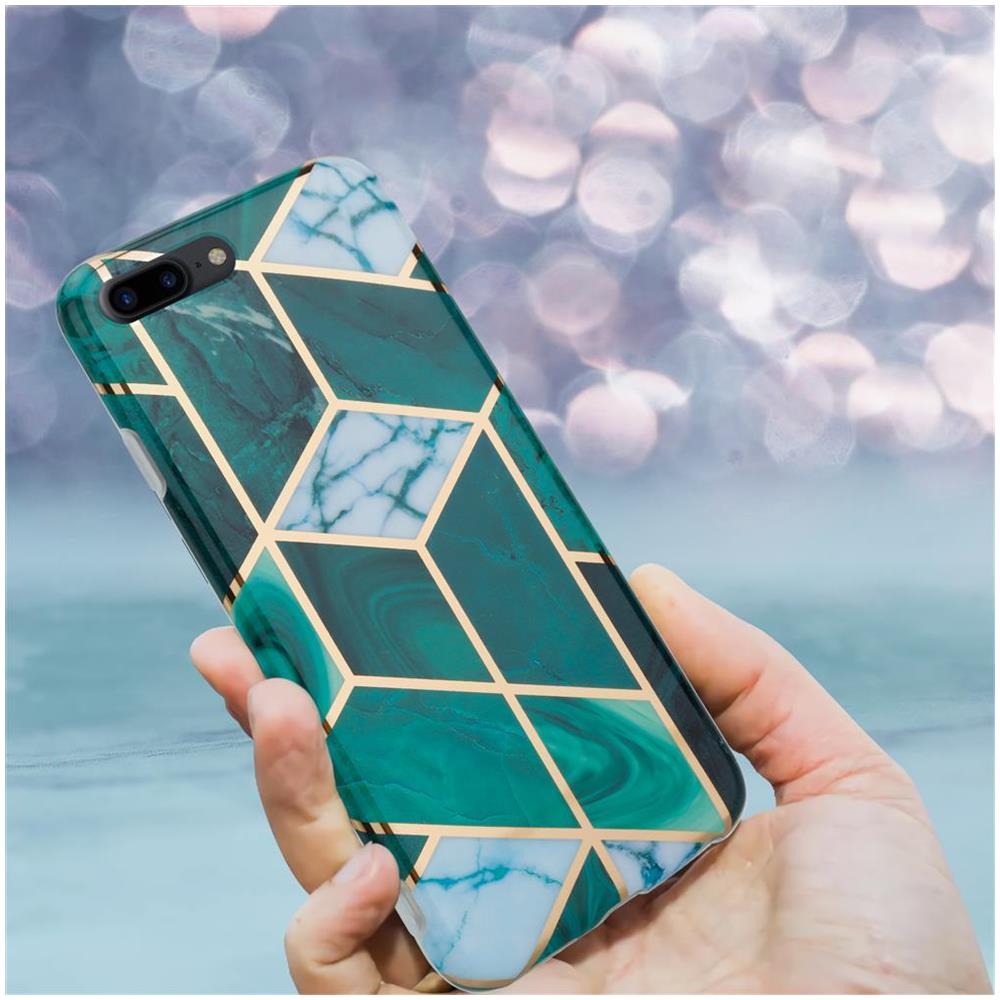 Custodia Compatibile Con Apple Iphone 8 Plus / 7 Plus / 7s Plus In Marmo Oro Bianco Verde Scuro No. 6 - Coperchio Protettivo In Silicone Tpu Con Motivo A Mosaico - Foto 7